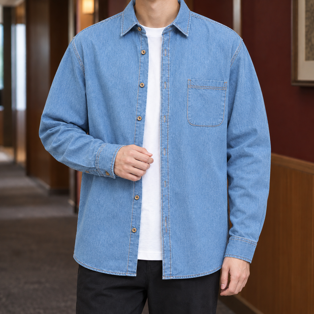 Neil Denim Overshirt - Light Blue
