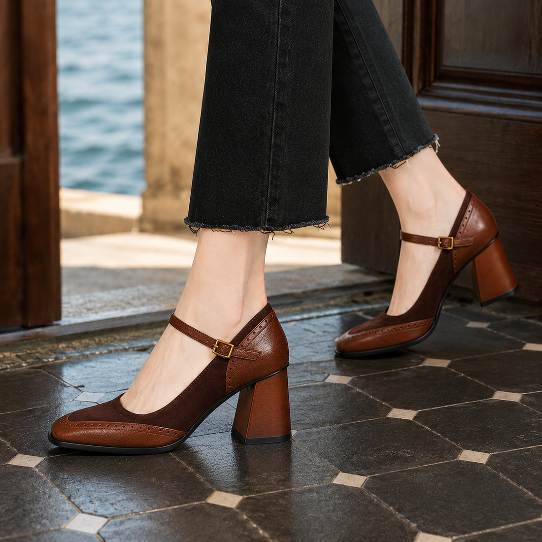 Camerino Square Toe Pumps - Brown