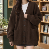 Thalia-Grace Ribbed Cardigan - Brown