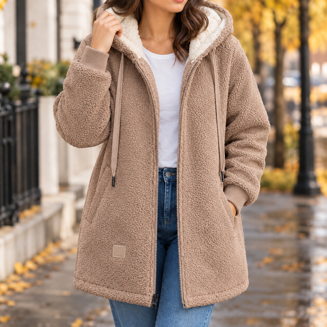 Catriona-Grace Hooded Fleece Jacket - Khaki