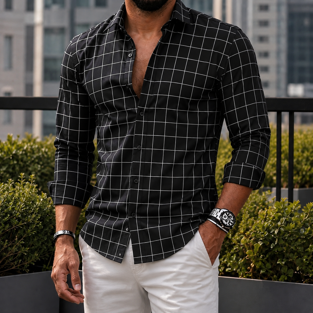 Jasper Grid Shirt - Black