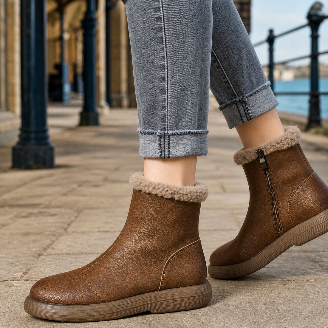 Anguissola Plush Ankle Boots - Brown