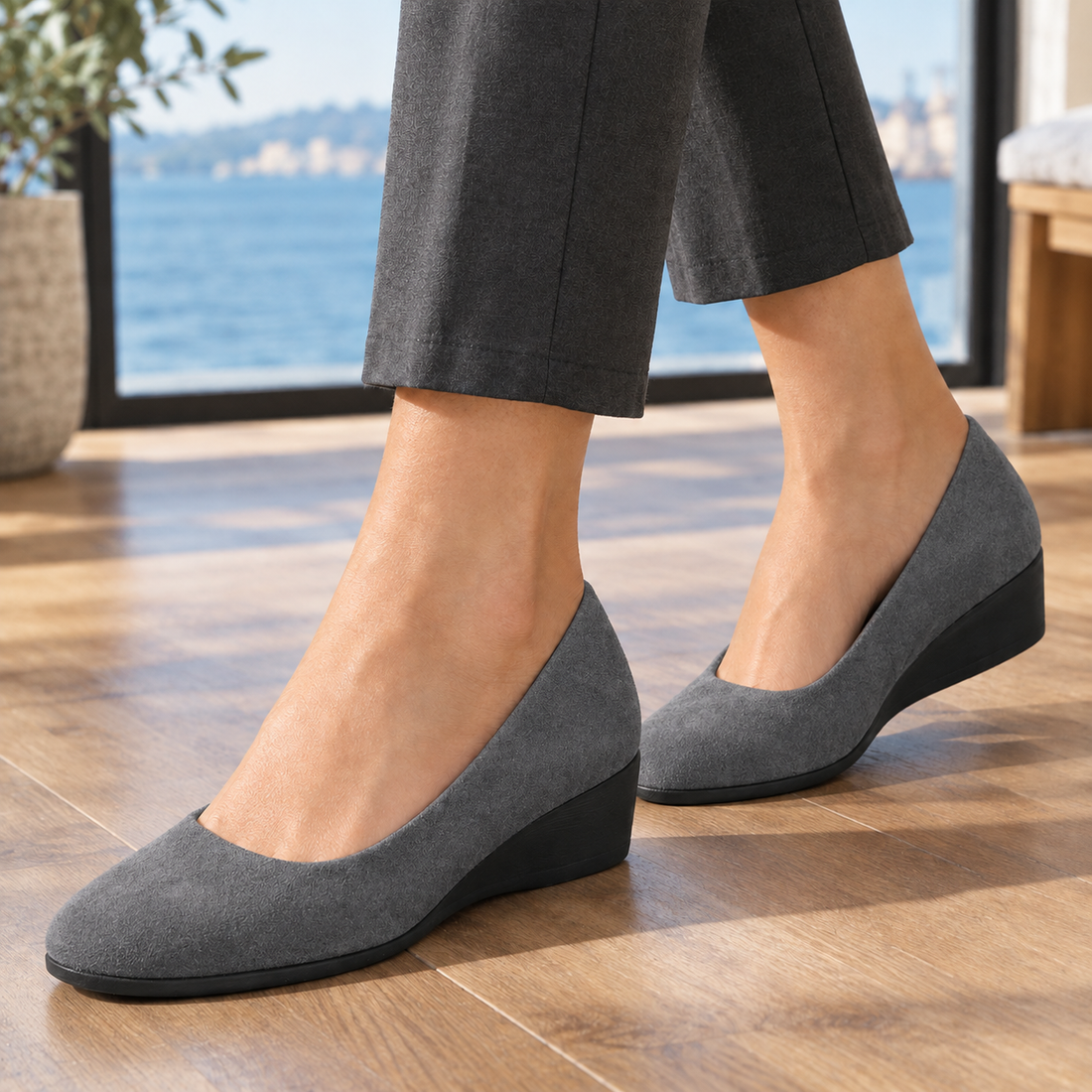 Magenta Suede Wedge Pumps - Gray