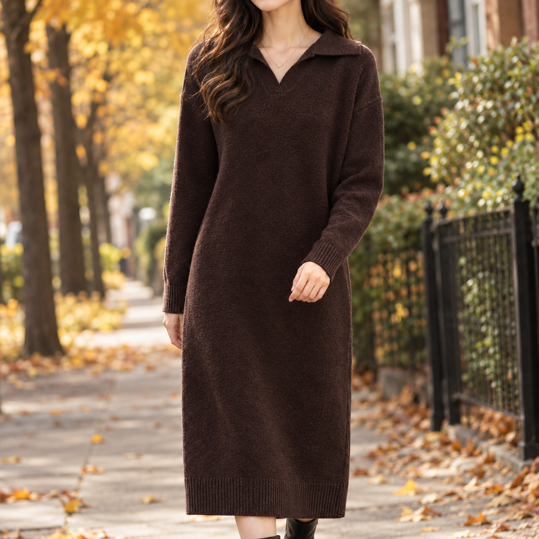 Eva-Eve Polo Knit Dress - Brown