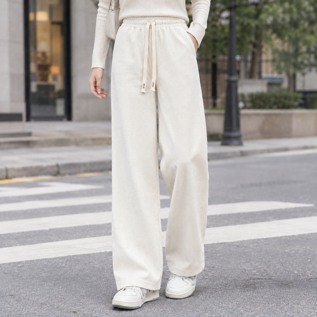 Azalea Wide Leg Pants - Milky White Small