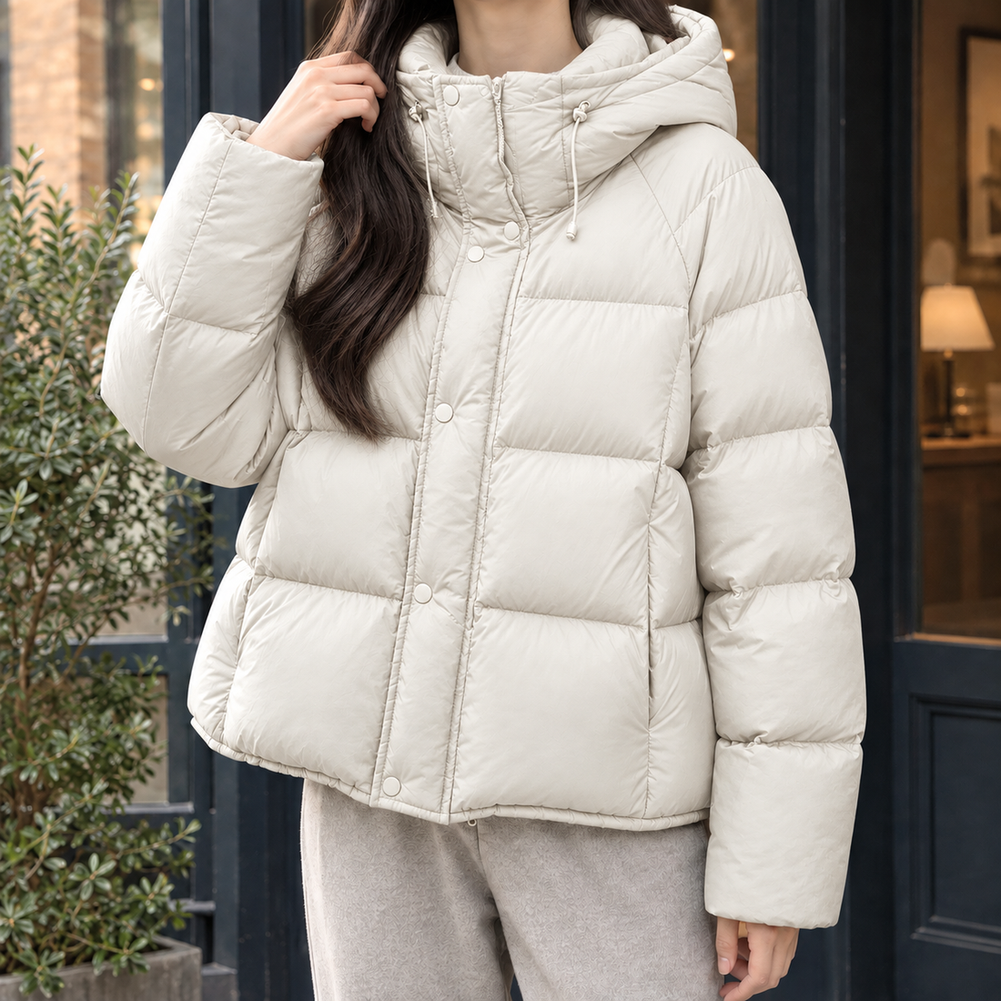 Demelza Hooded Puffer Jacket - Beige