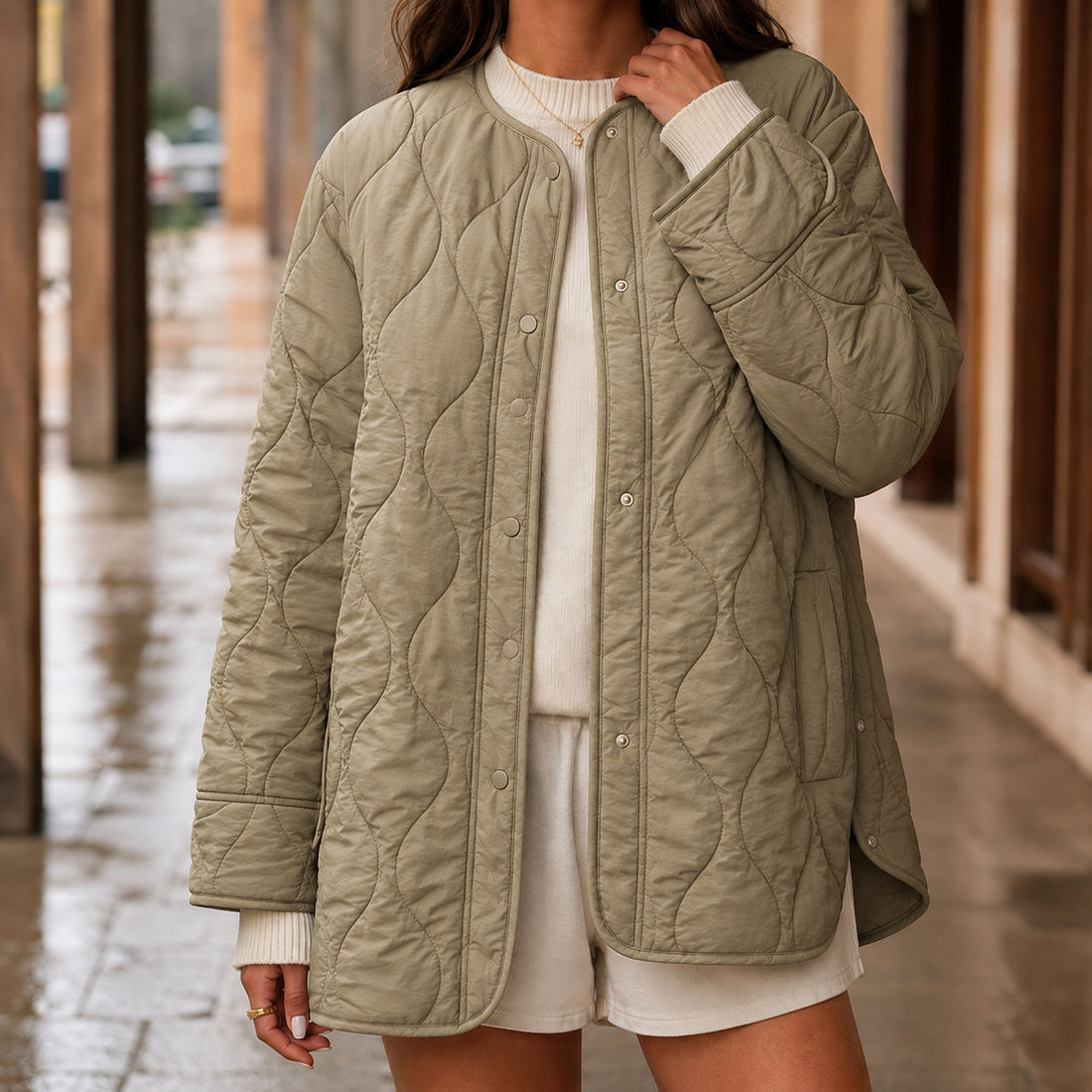 Pippa-Claire Quilted Coat - Khaki