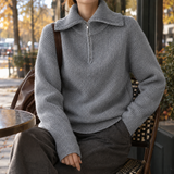 Xaviera-Sage Zip Neck Sweater - Gray