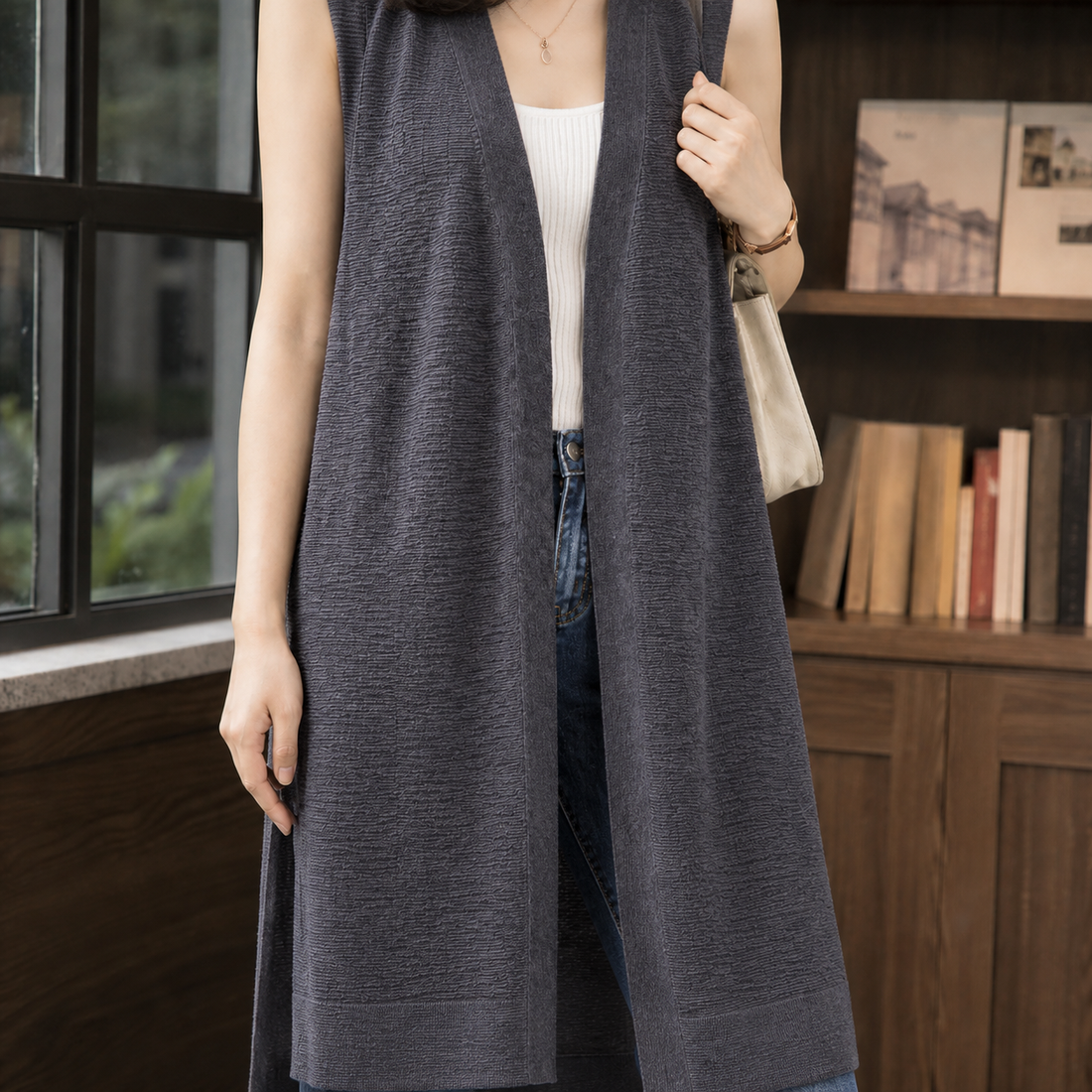 Iolanthe-Grace Longline Knit Vest - Gray