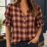 Arabelle-Rose Plaid Blouse - Burgundy Plaid