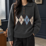Alina-Sage Argyle Sweater - Gray