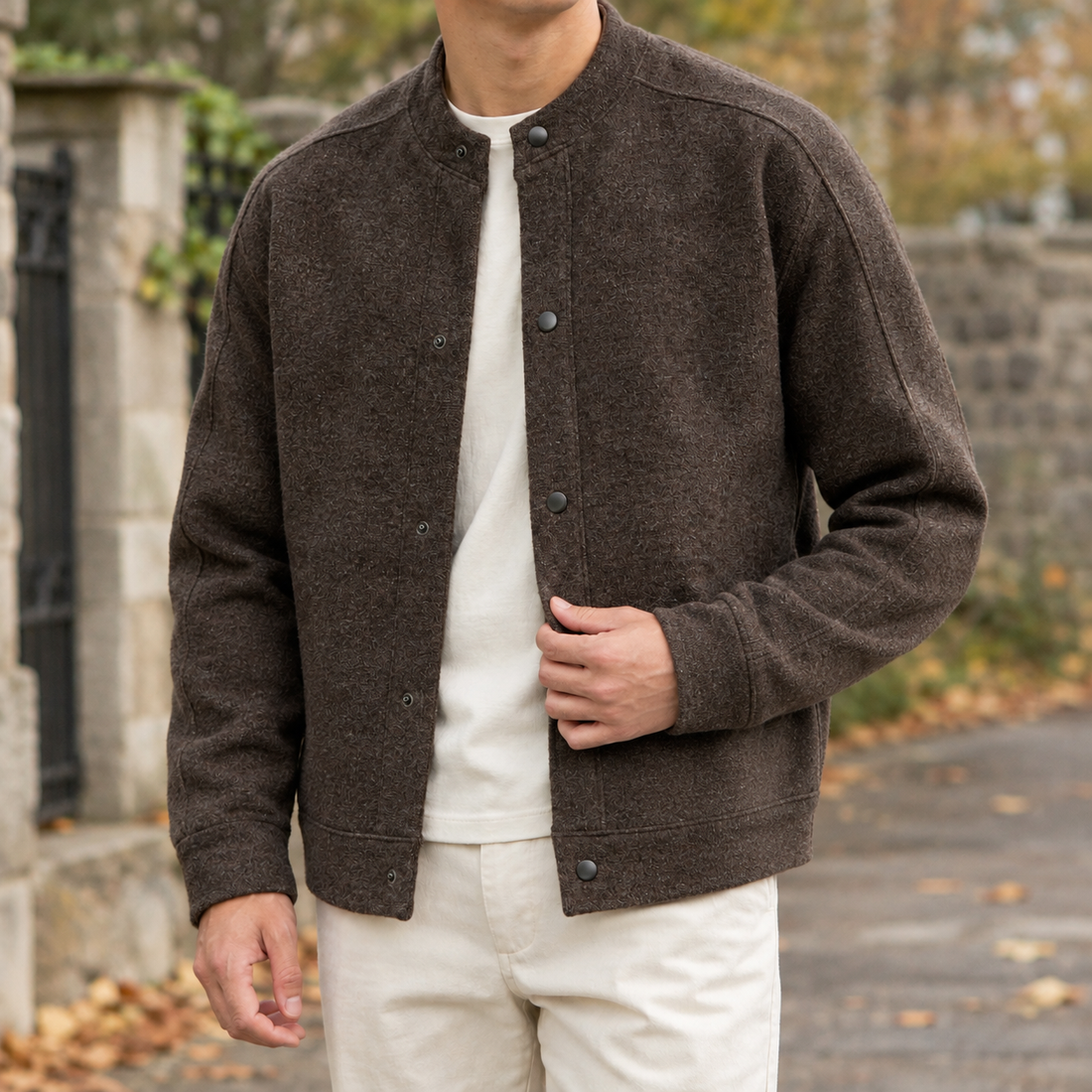 Caspian-Grey Knit Jacket - Brown