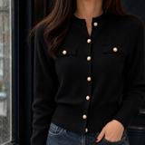 Flavia-Rose Crew Neck Cardigan - Black