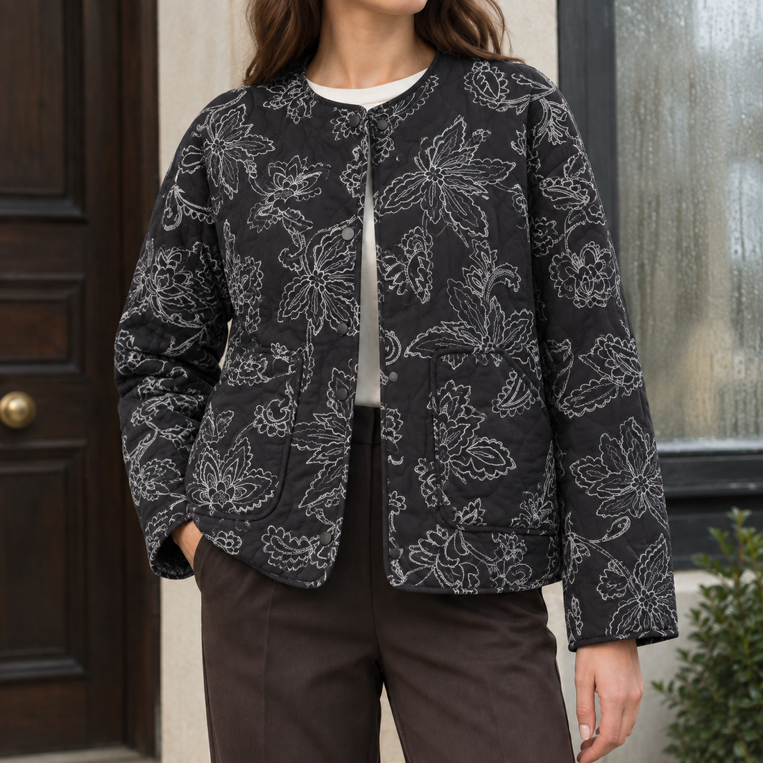 Ameline-Pearl Quilted Jacket - Black
