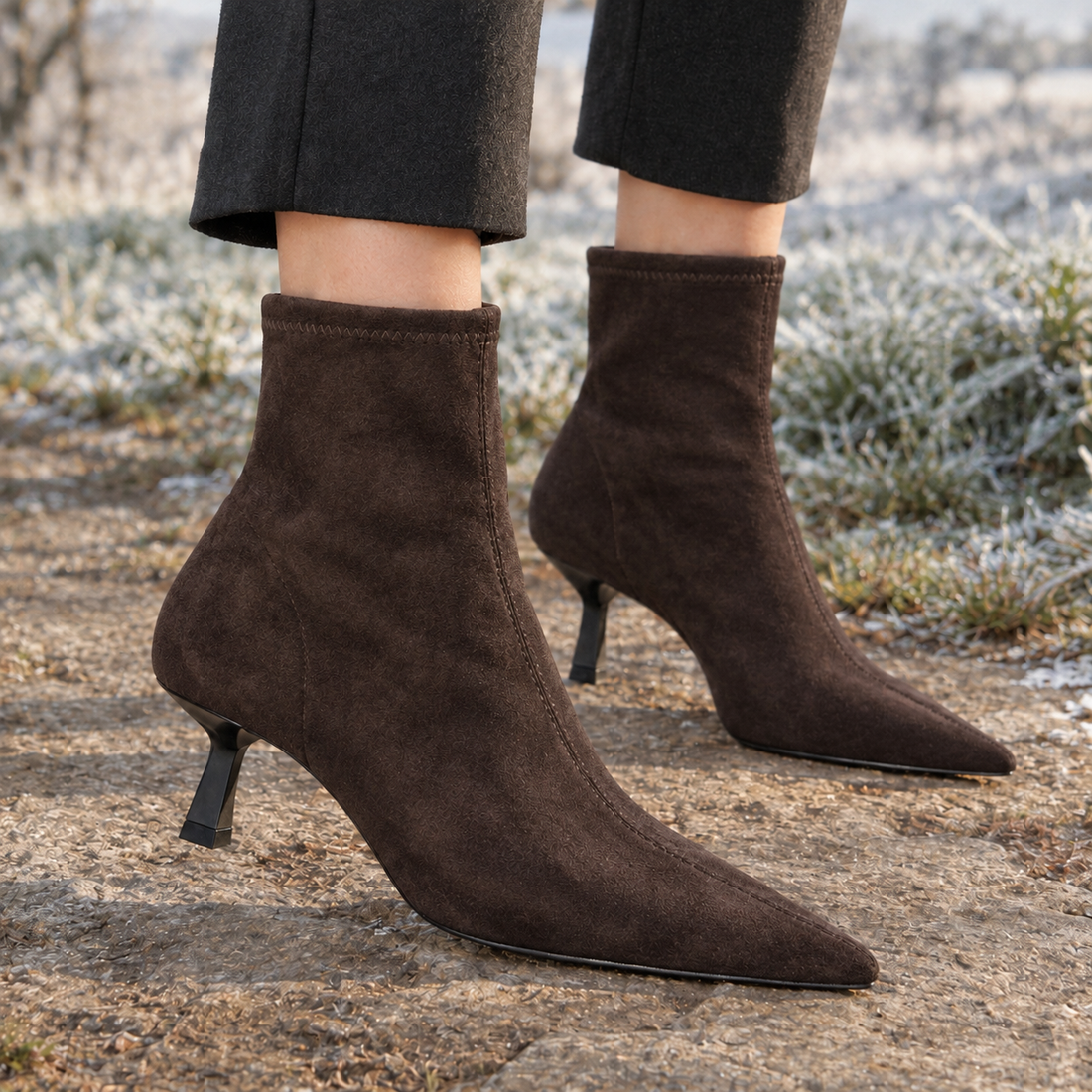 Vinci-Capri Kitten Heel Ankle Boots - Dark Brown