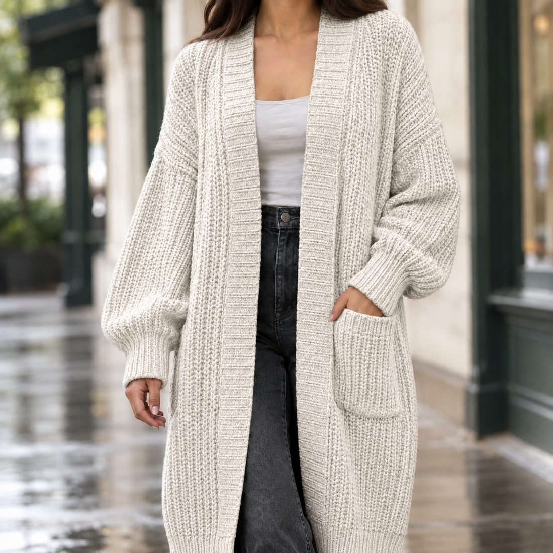 Estelle-Belle Chunky Knit Cardigan - Off White