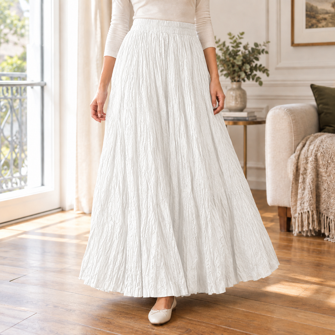 Sharon Crinkle Maxi Skirt - White