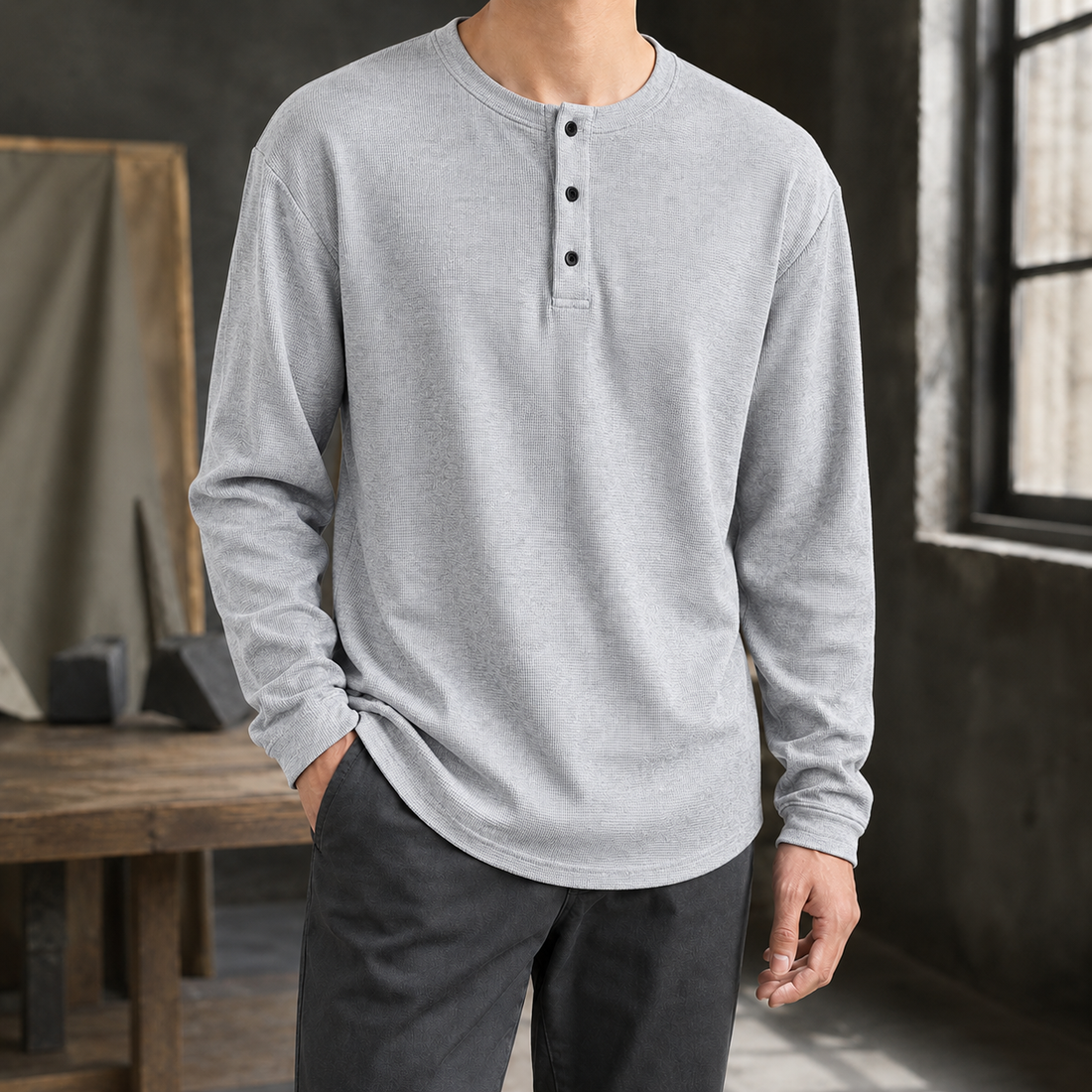 Alex Waffle Henley - Gray