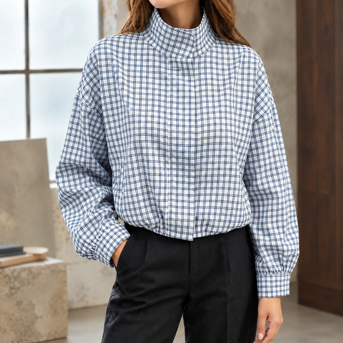 Victoria-Rose Plaid Overshirt - Blue