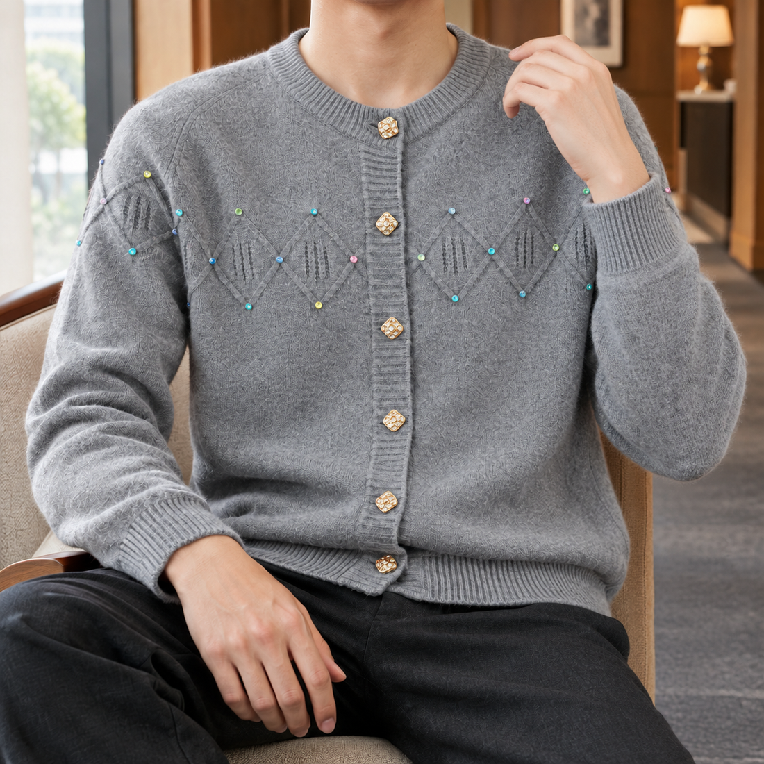 Alphonse Beaded Cardigan - Gray