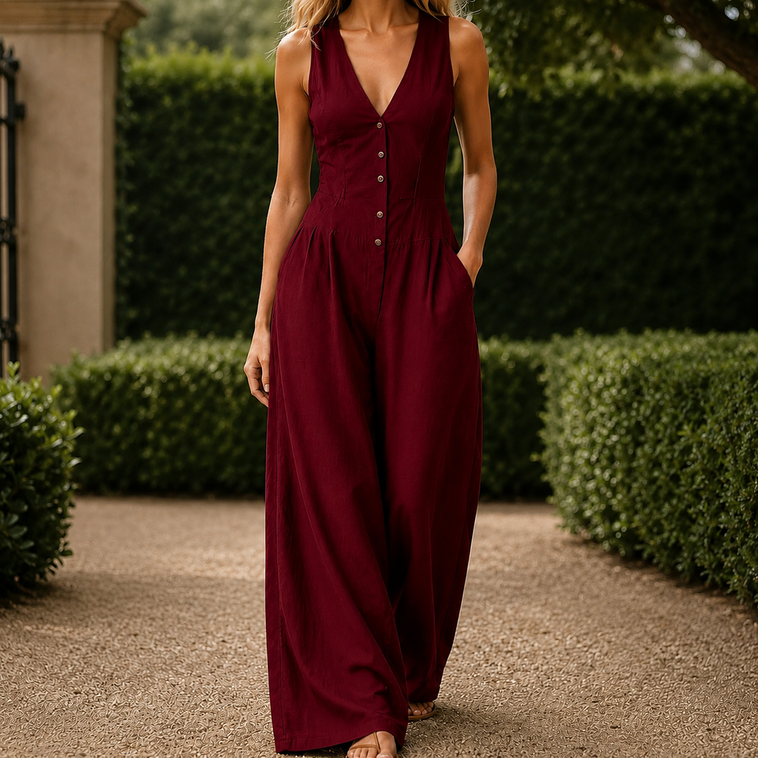 Esme Wide Leg Jumpsuit - Red