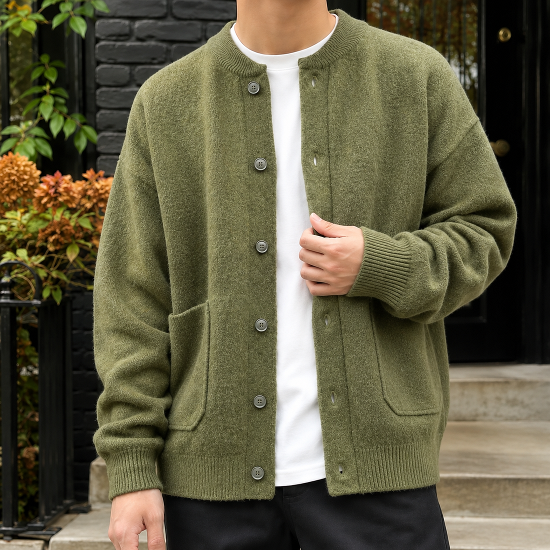 Gabriel Button Front Sweater - Green