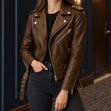 Rebekah Biker Jacket - Brown