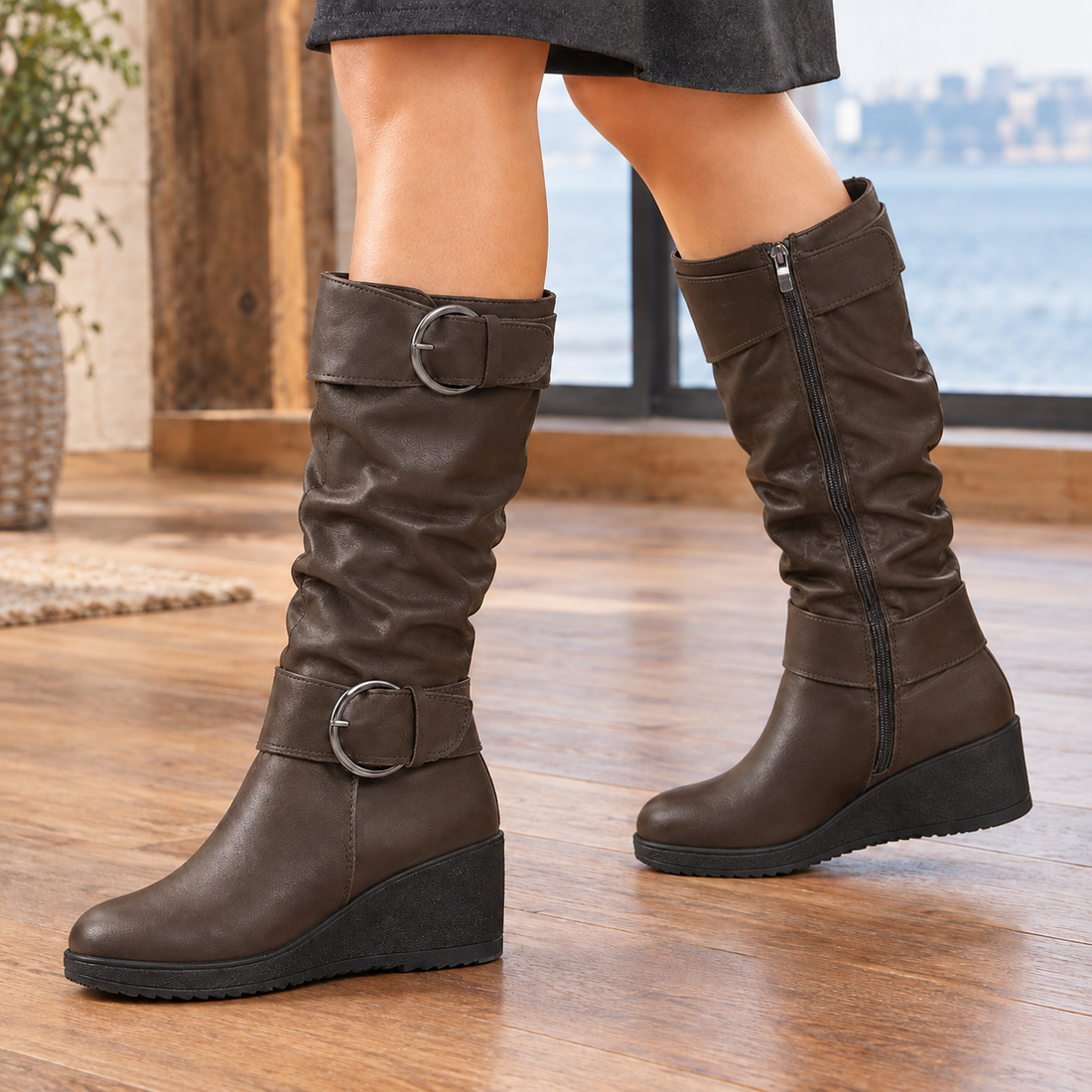 Cagliari Wedge Boots - Brown