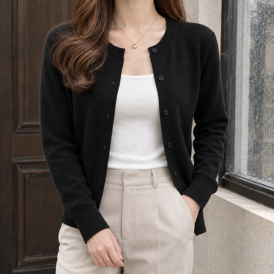 Cadence-Faye Fine Knit Cardigan - Black