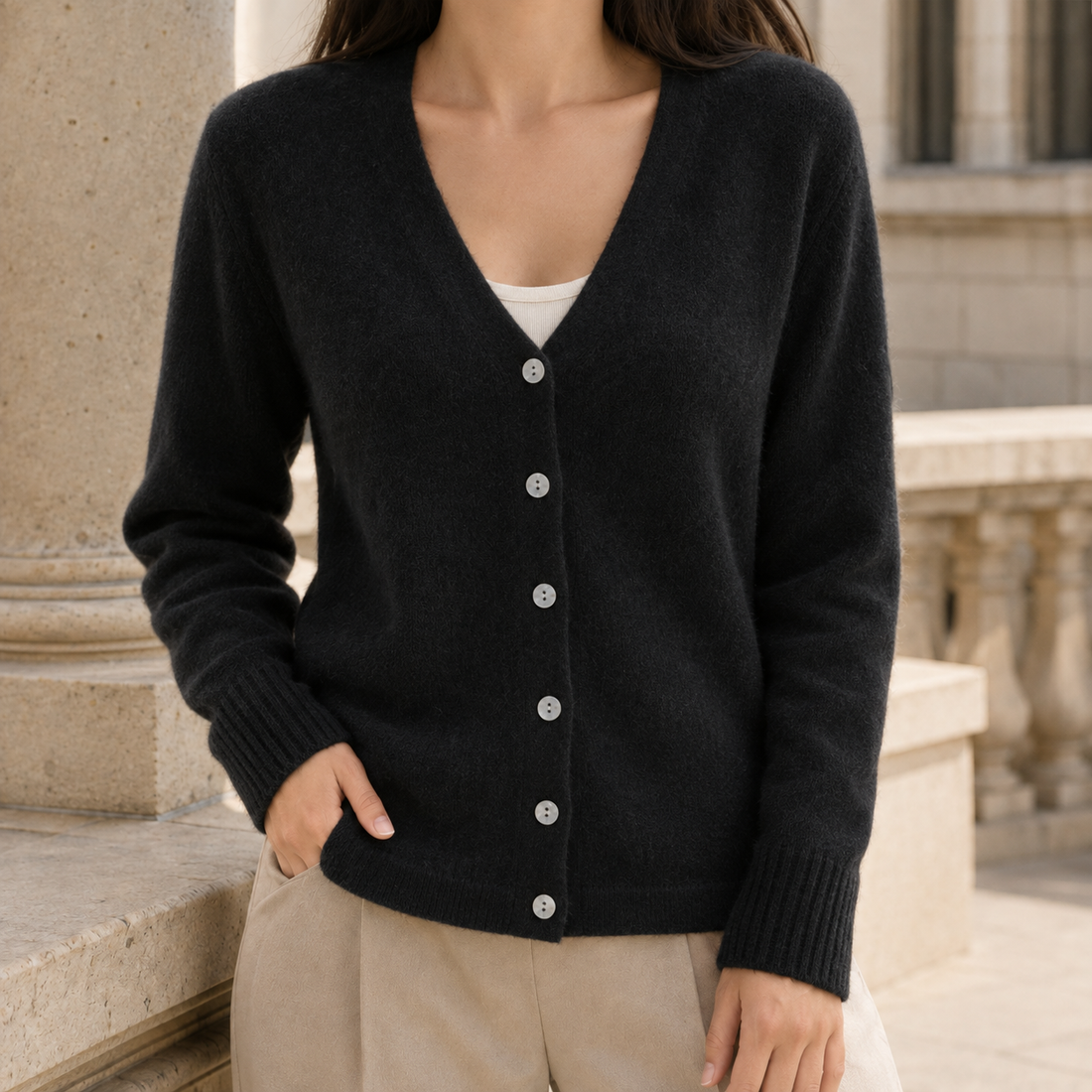 Hesper V Neck Cardigan - Black