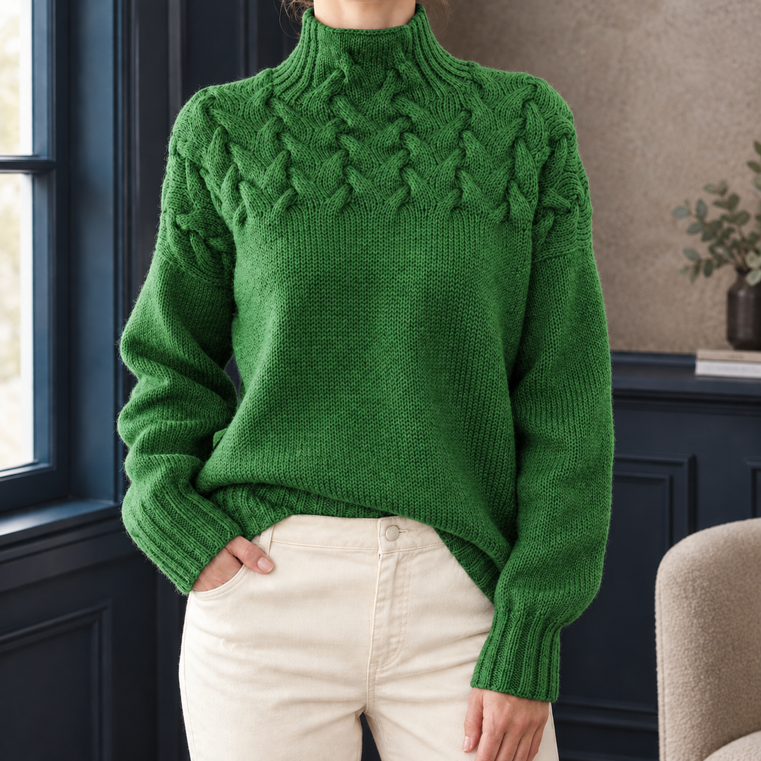 Apolline-Skye Cable Sweater - Green