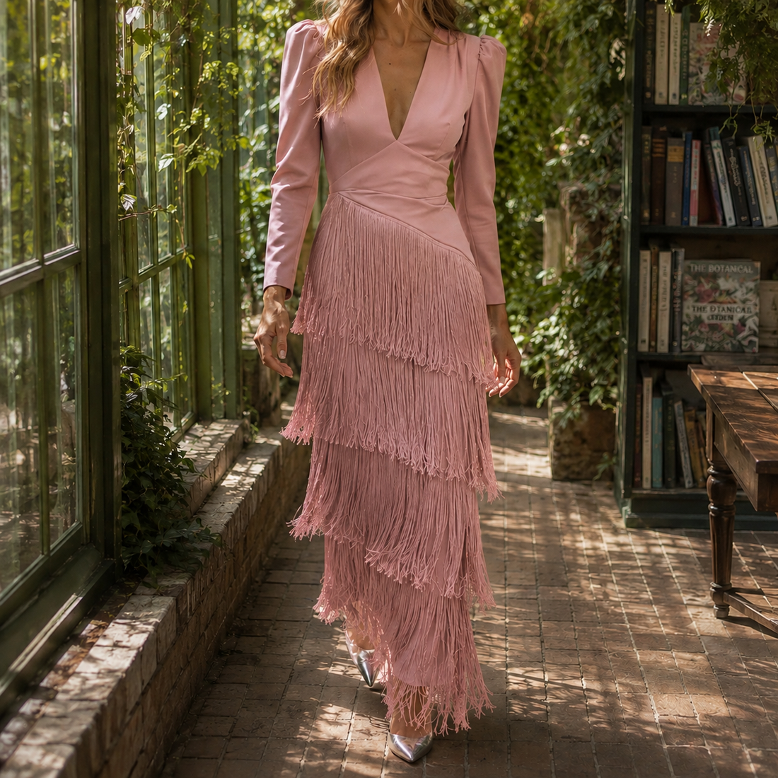 Cordelia Fringe Maxi Dress - Pink