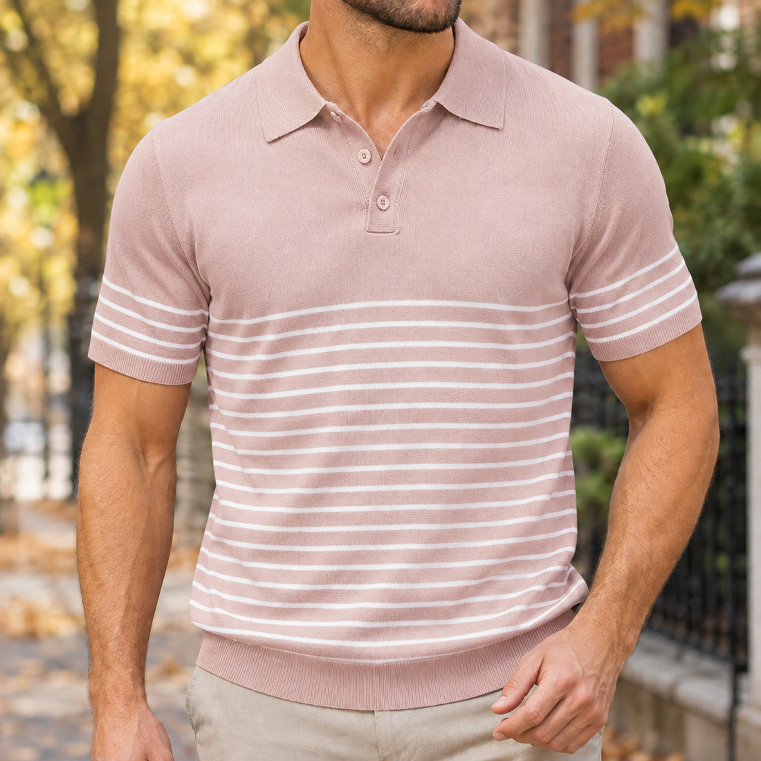 Otis-Wade Striped Polo - Pink