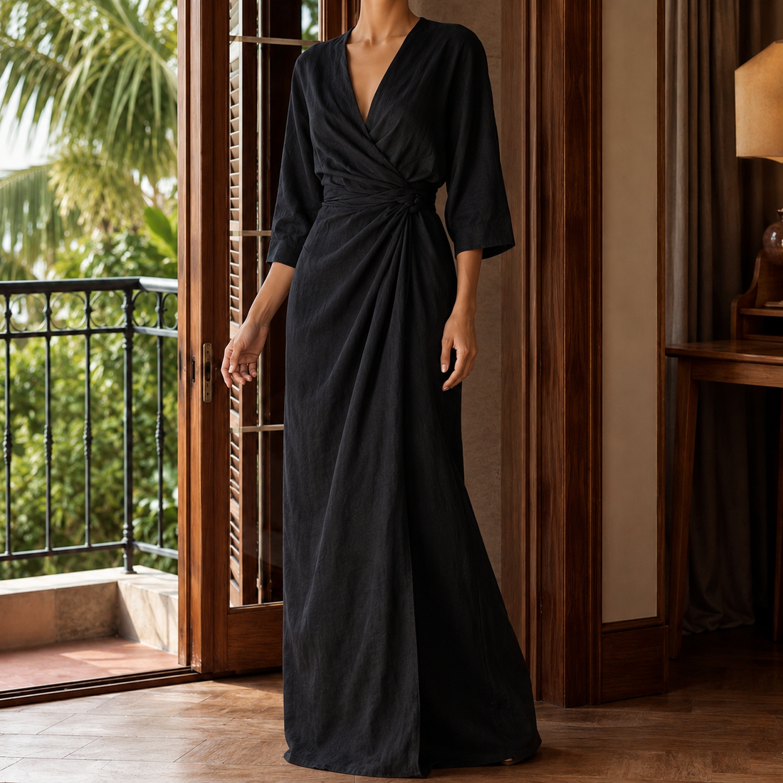 Valentina-Louise Wrap Maxi Dress - Black
