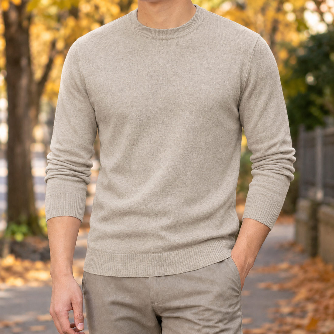 Olivier-Miles Crew Neck Sweater - Round Neck Khaki