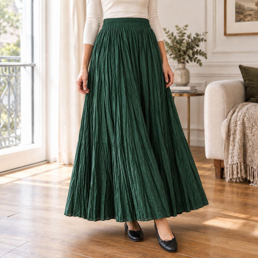Sharon Crinkle Maxi Skirt - Dark Green
