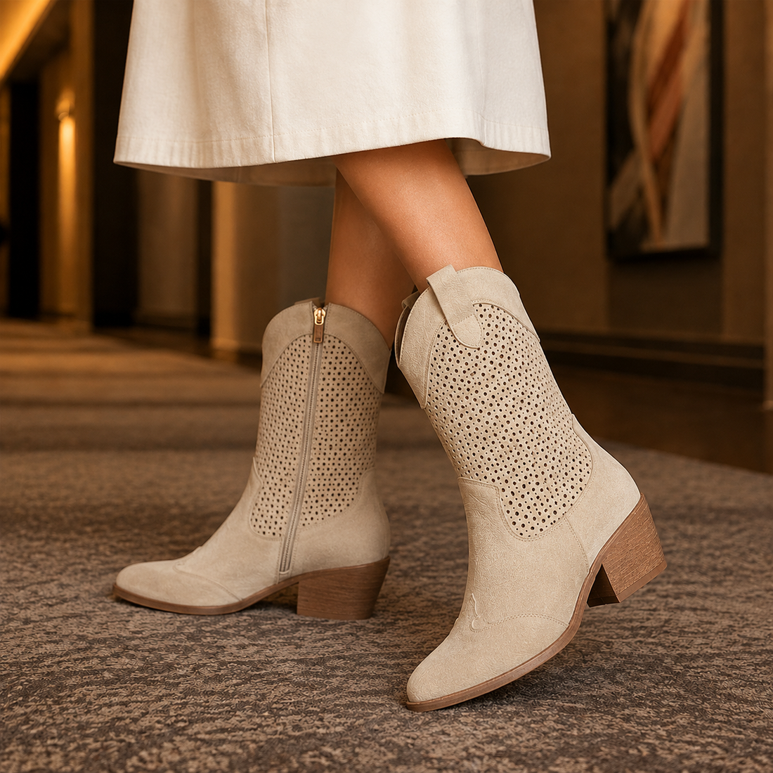 Borrelli Leather Cowboy Boots - Khaki