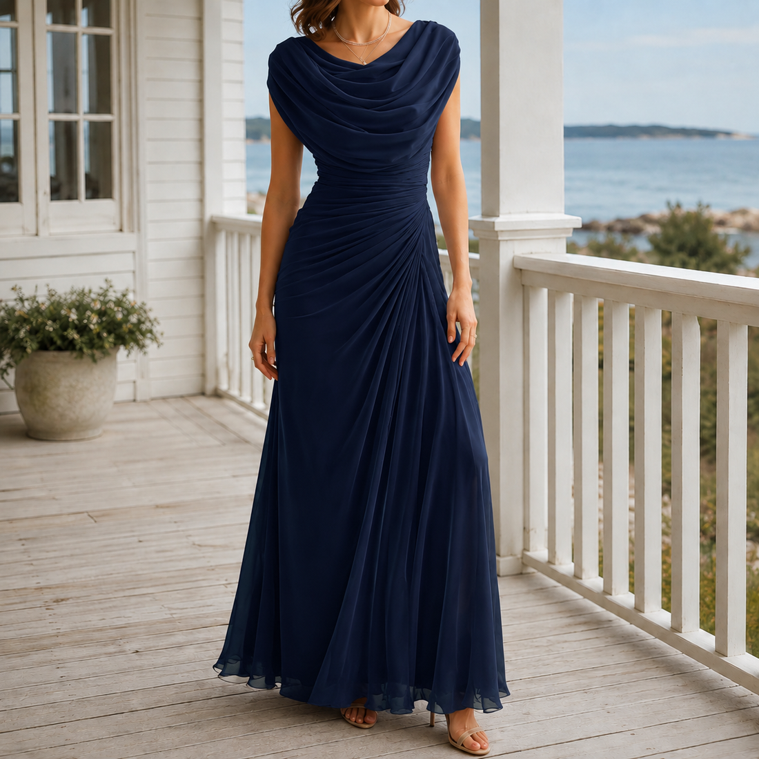 Sylvie-Skye Cowl Neck Dress - Navy Blue