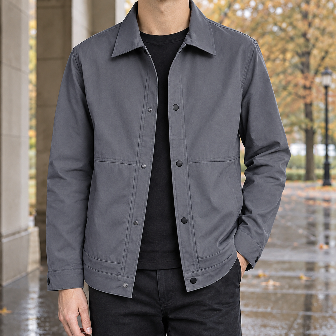 Alaric-James Snap Jacket - Gray Blue