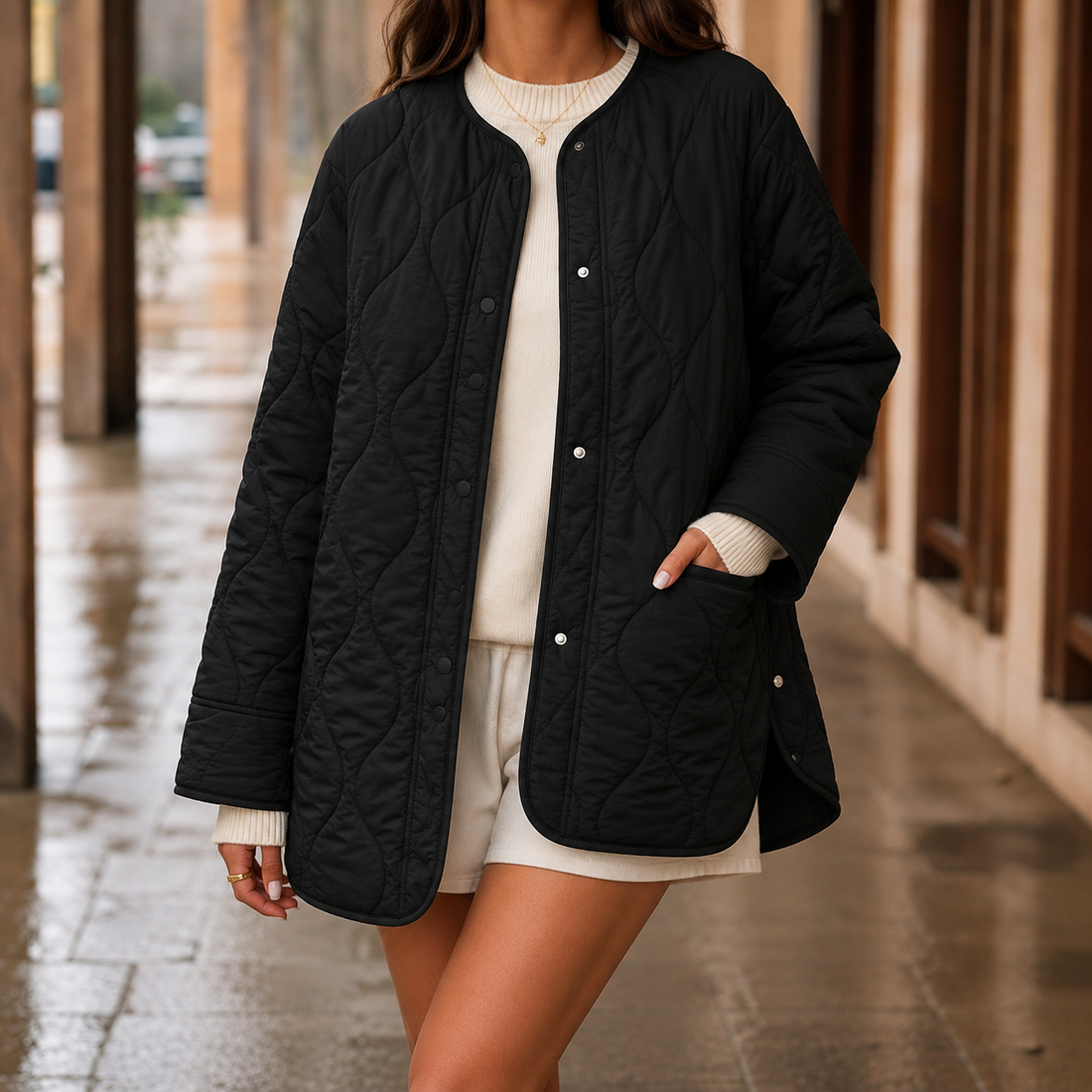 Pippa-Claire Quilted Coat - Black