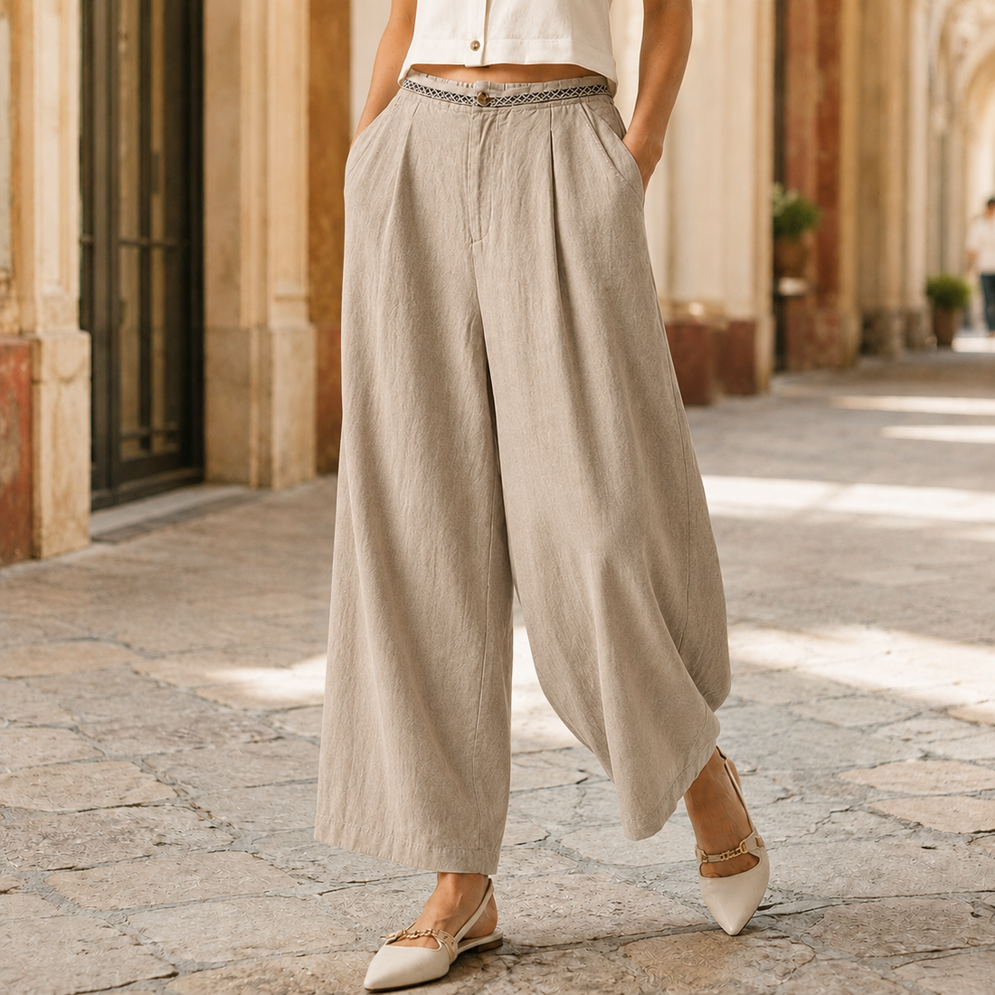 Cassia Wide Leg Pants - Taupe