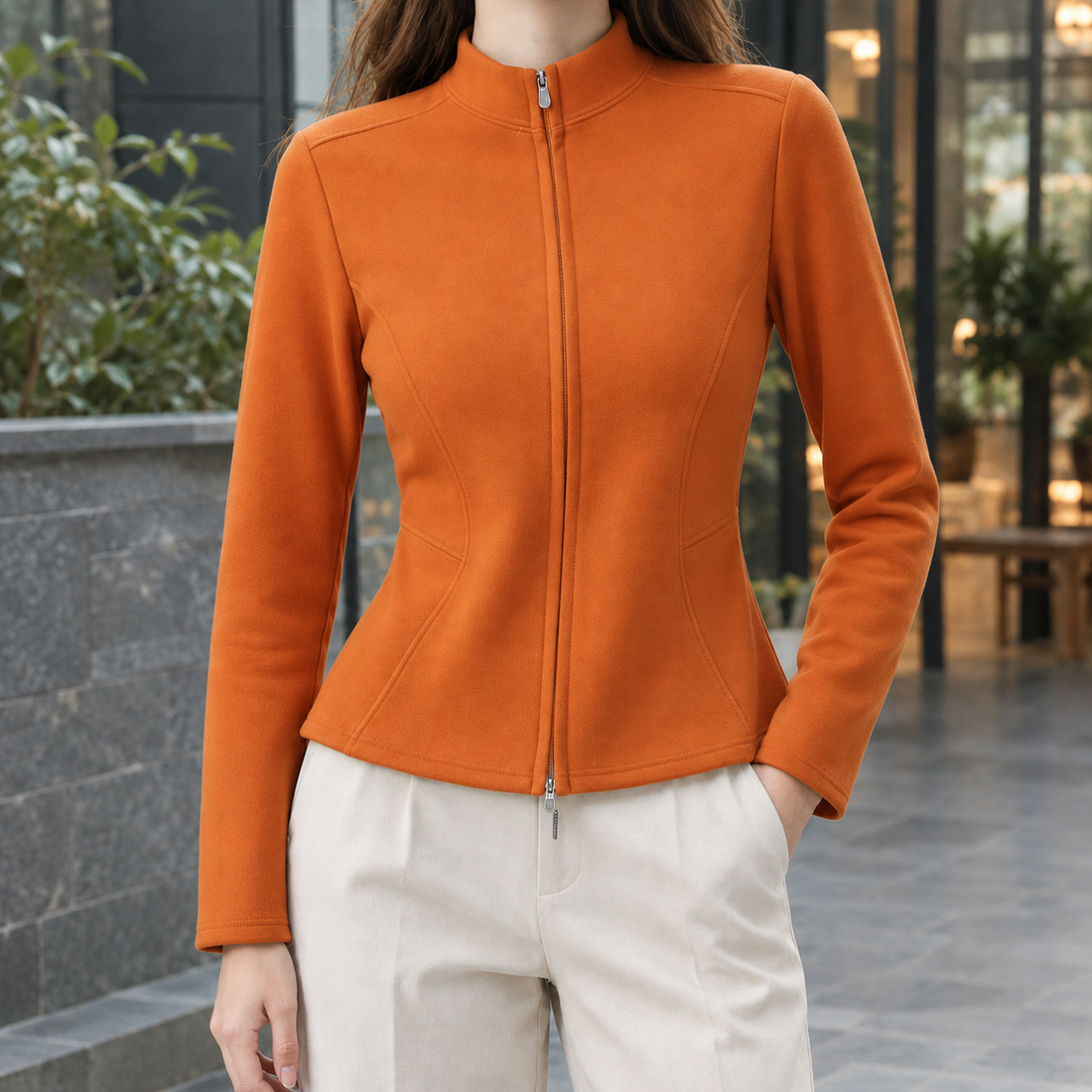 Cassidy-Sage Stand Collar Jacket - Pumpkin Orange