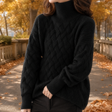 Rowena-Grace Textured Turtleneck Sweater - Black