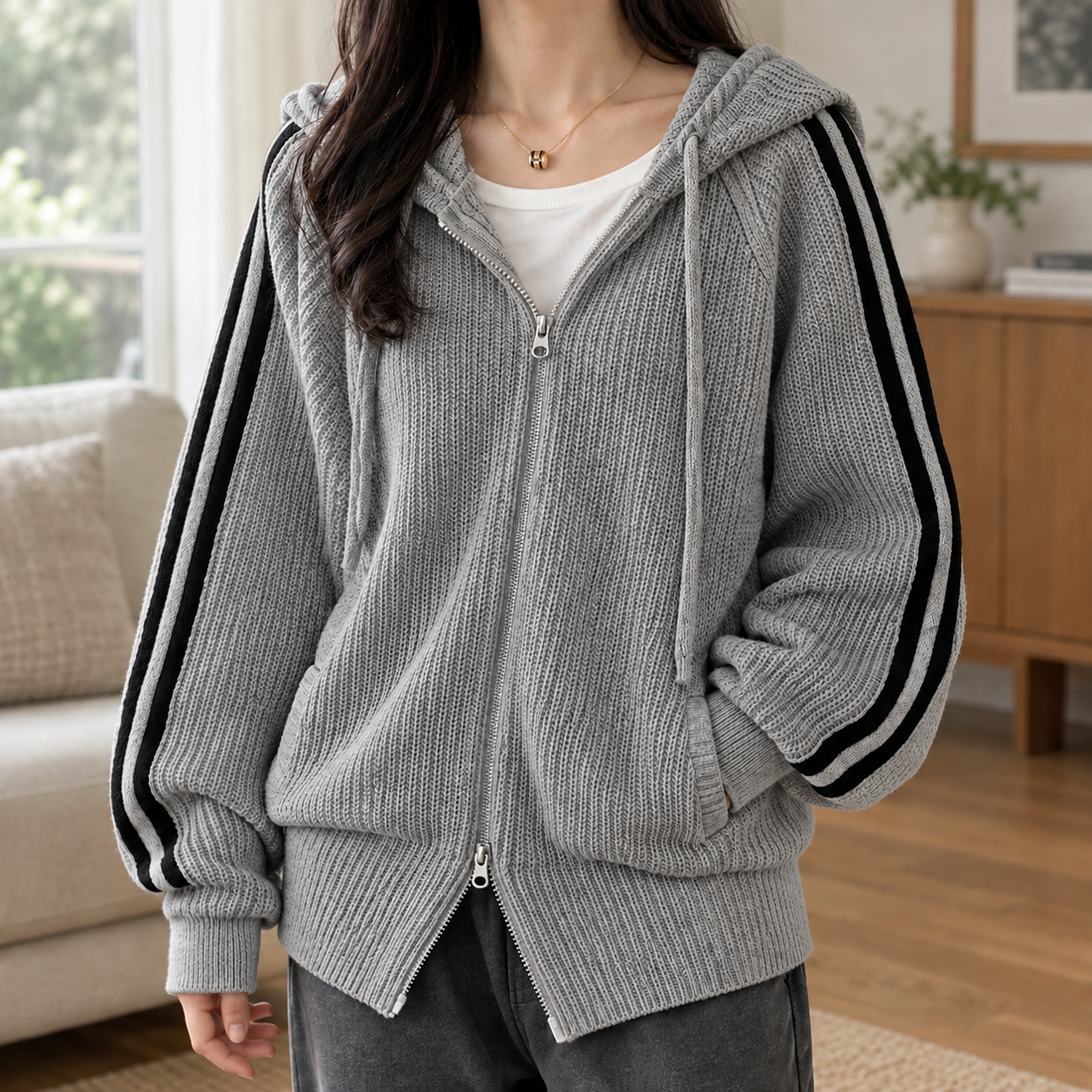 Anouska-Lane Ribbed Jacket - Gray