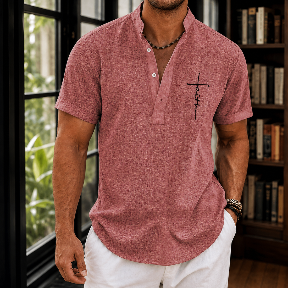 Archer Stand Collar Shirt - Dusty Rose
