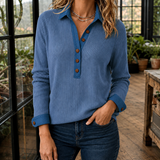 Freya-Belle Ribbed Polo Sweater - Blue