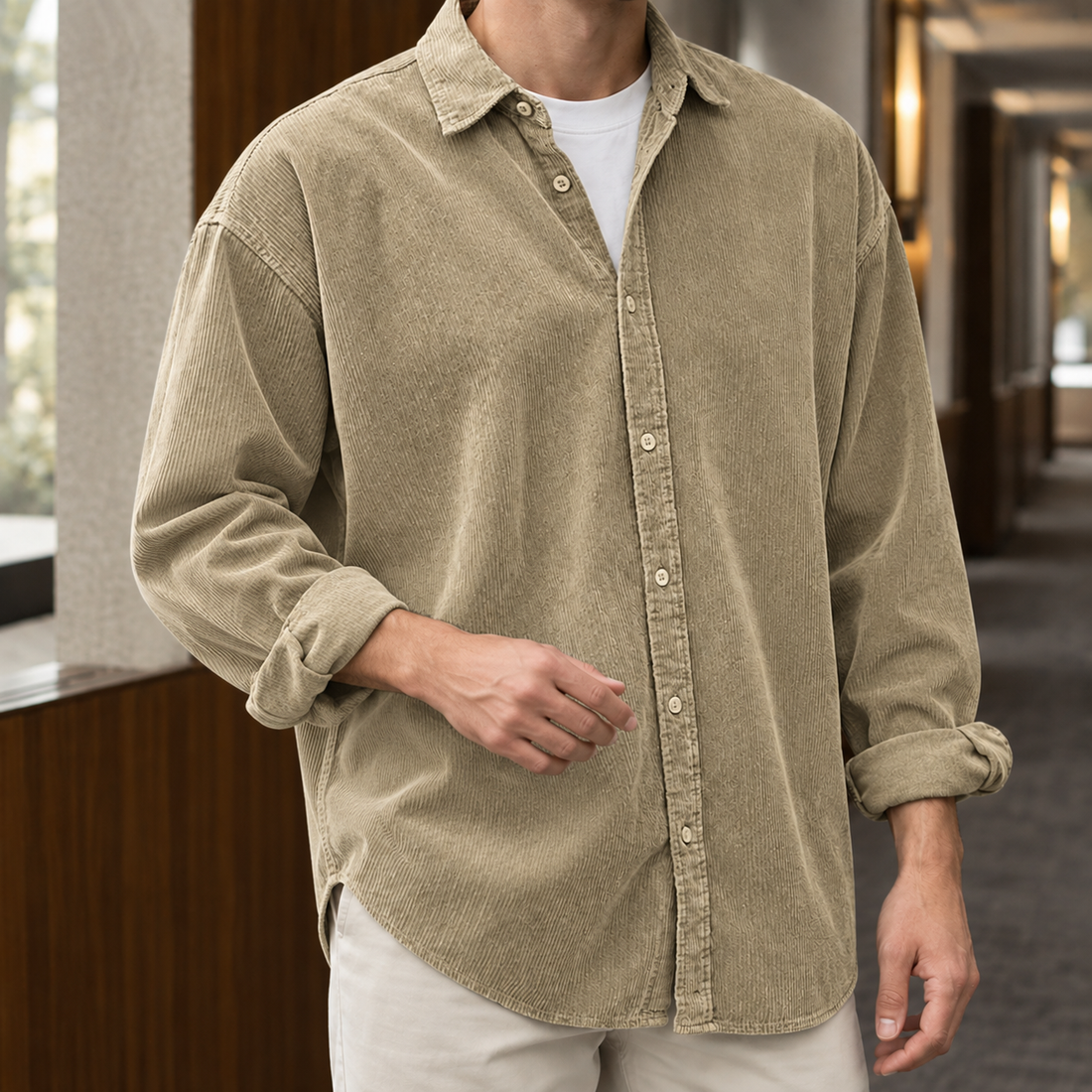 Eric Corduroy Overshirt - Khaki