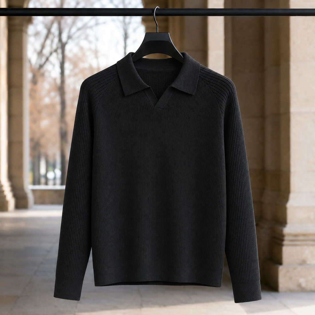 Kit-Stone Open Collar Sweater - Black