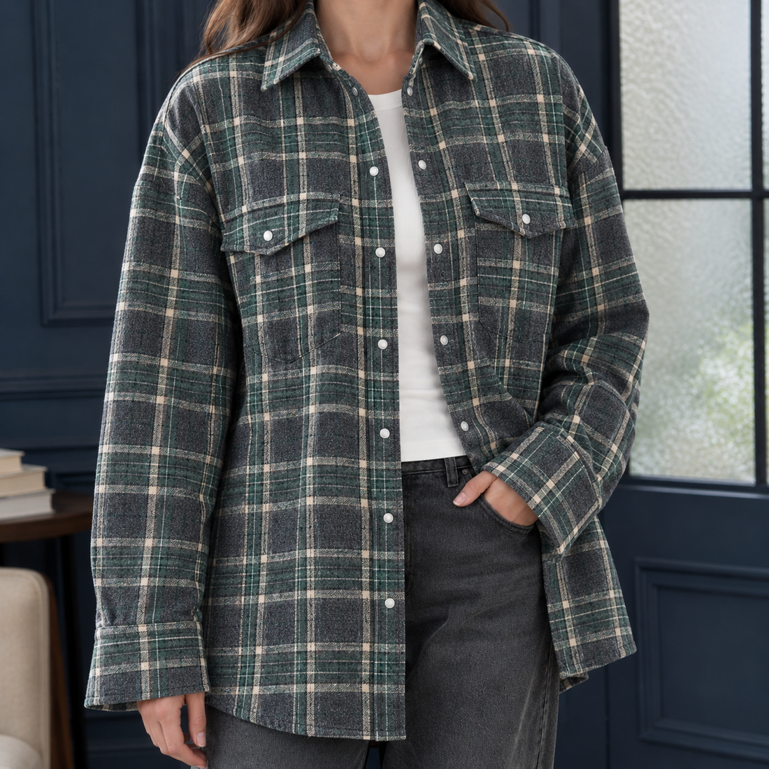 Megan-Faye Oversized Shirt - Dark Green