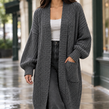 Estelle-Belle Chunky Knit Cardigan - Dark Gray